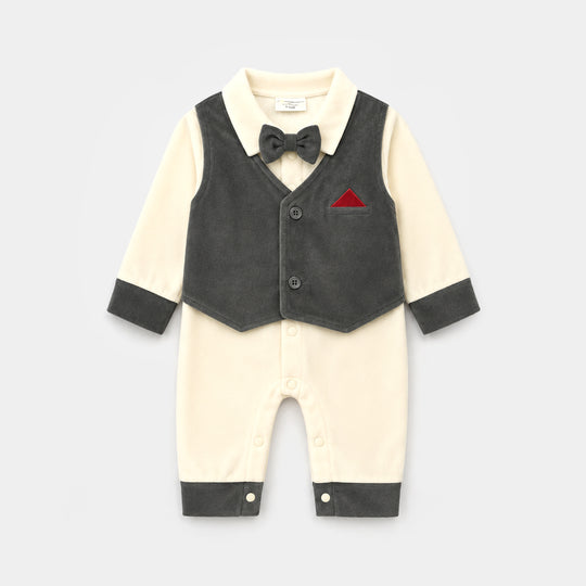 Infant Boys Velour Knitted Romper 319 - 046- Off-White.Grey