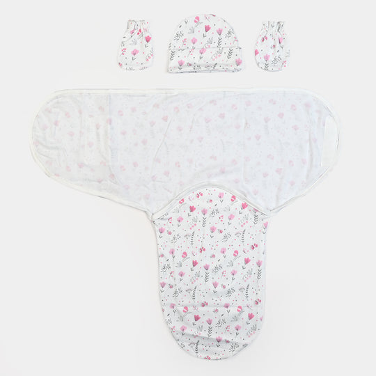 Baby Swaddle with Cap & Mittens Set