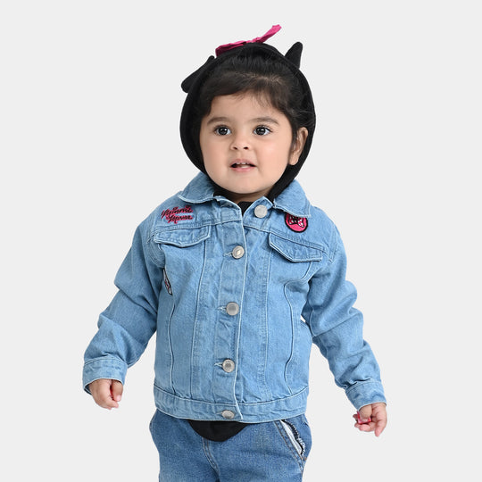 Infant Girls Denim rigid Woven Hood Jacket-Light Blue