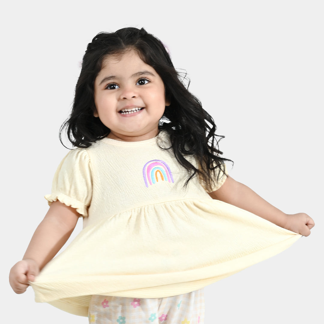 Infant Girls Poly Crinkle Knitted Frock (RAINBOW) - Yellow