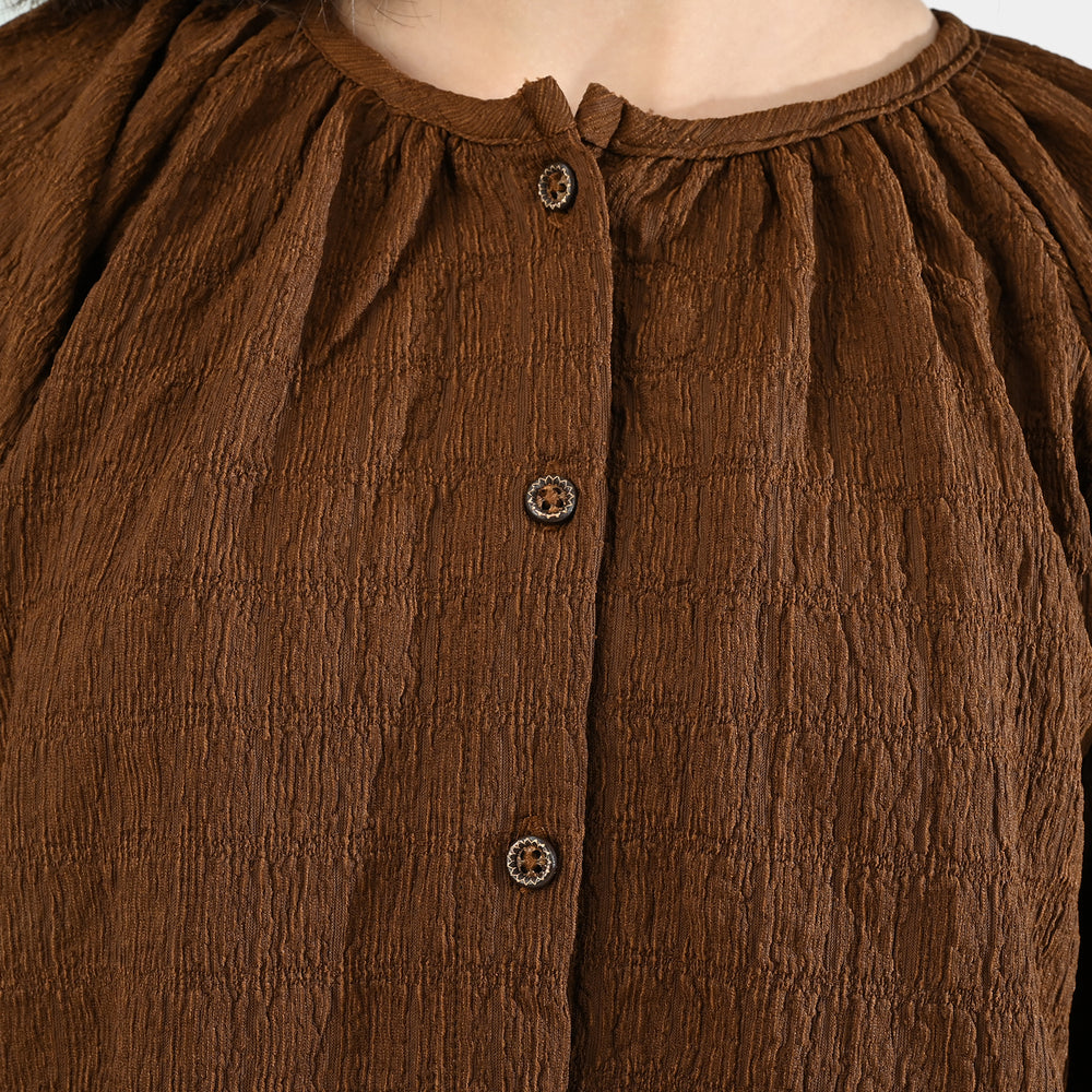 Teens Girls Poly Viscose Casual Top Crinkle-BROWN