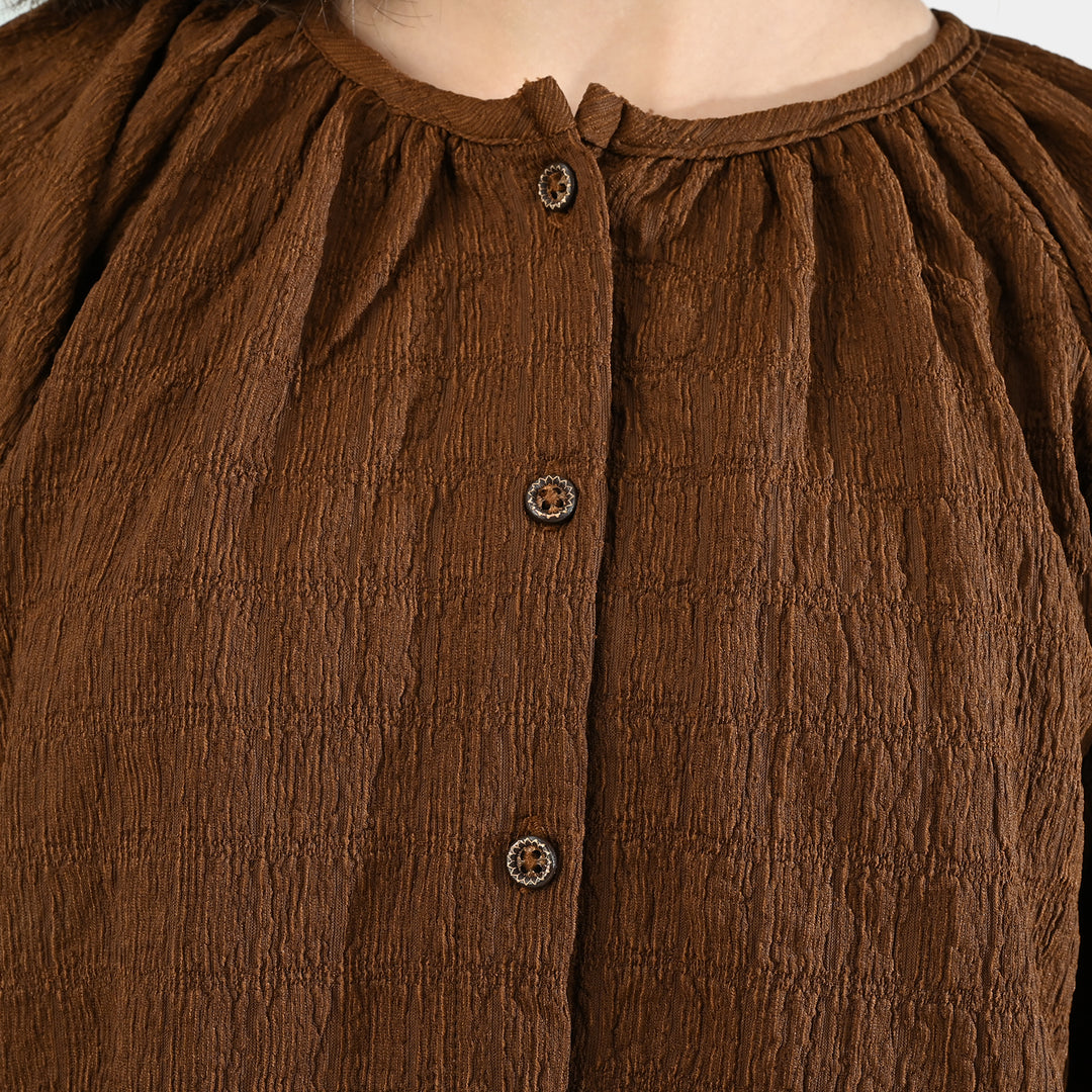 Teens Girls Poly Viscose Casual Top Crinkle-BROWN