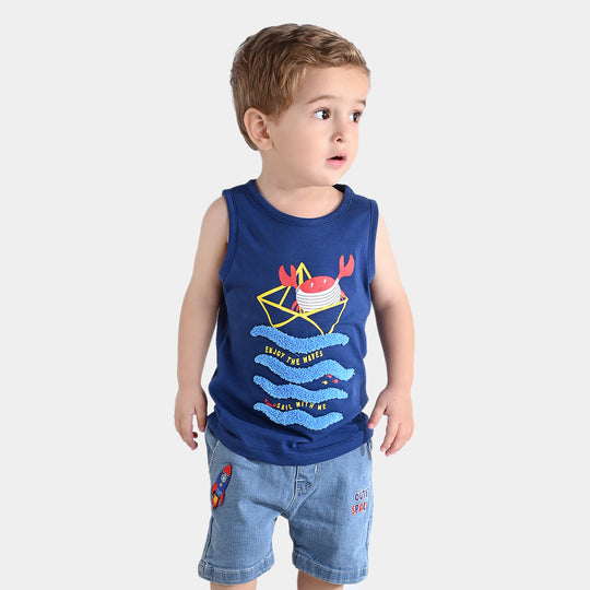 Infant Boys Cotton Jersey Sando Crab-Navy Peony