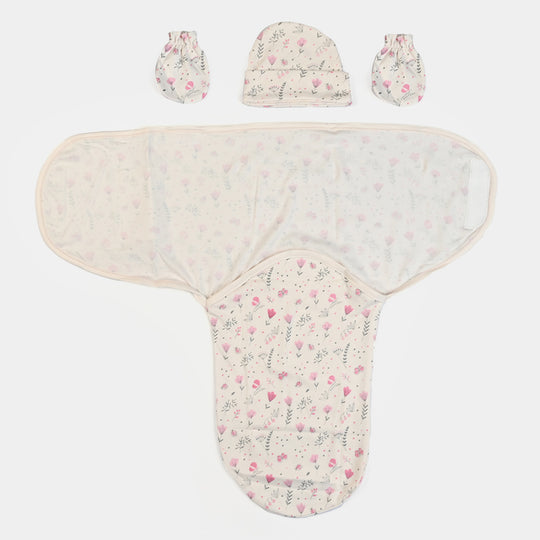 Baby Swaddle with Cap & Mittens Set