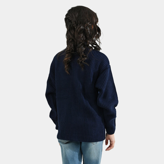 Girls Acrylic Sweater-Zipper-Teal.Blue