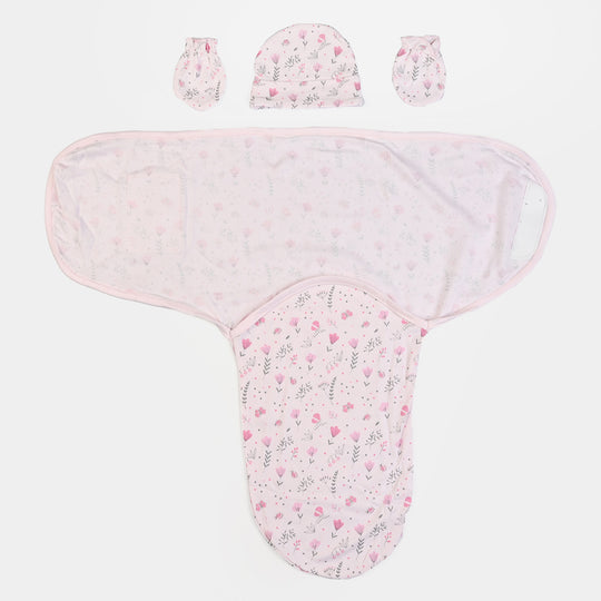 Baby Swaddle with Cap & Mittens Set