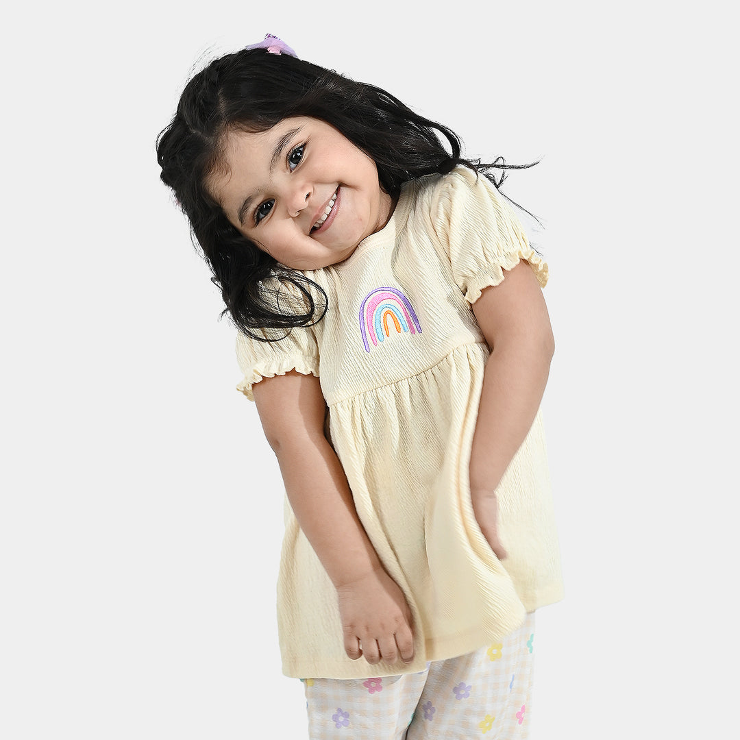 Infant Girls Poly Crinkle Knitted Frock (RAINBOW) - Yellow