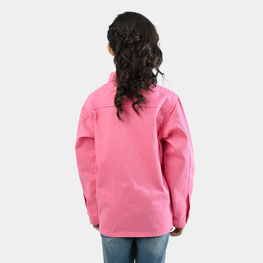 Girls Cotton Twill Woven Jacket Flowers-PINK