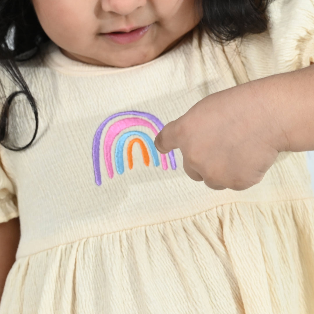 Infant Girls Poly Crinkle Knitted Frock (RAINBOW) - Yellow