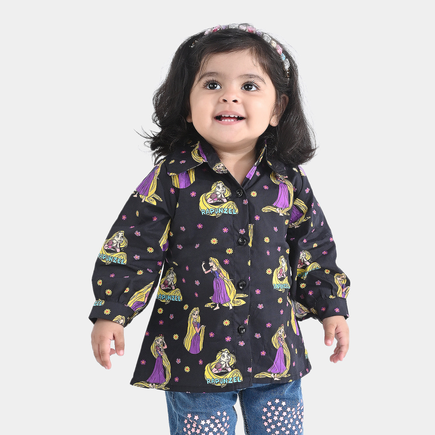 Infant Girls Cotton Poplin Casual Top Dolls-BLACK