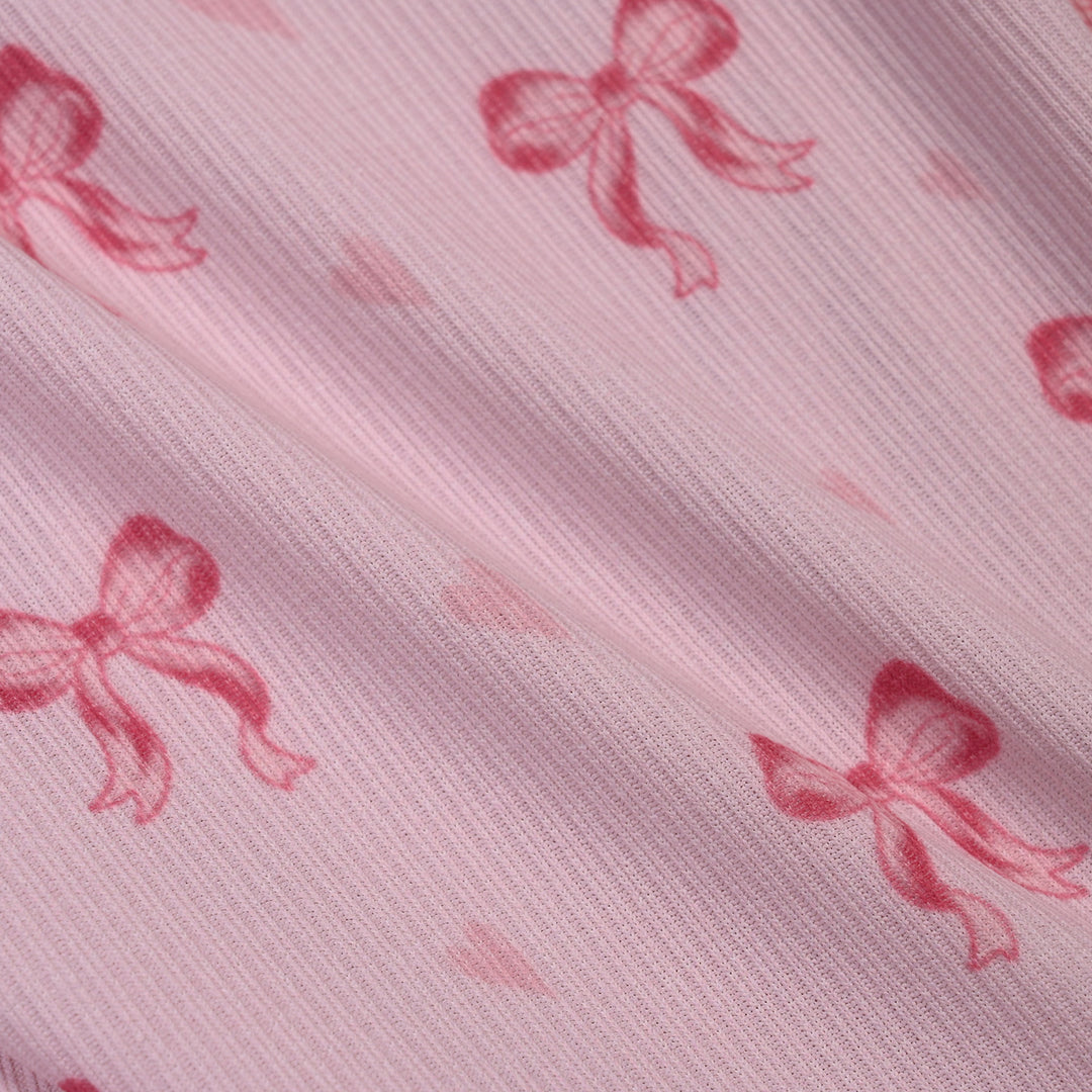 Girls PC Jersey Night Suit Bow Repeat-Pink