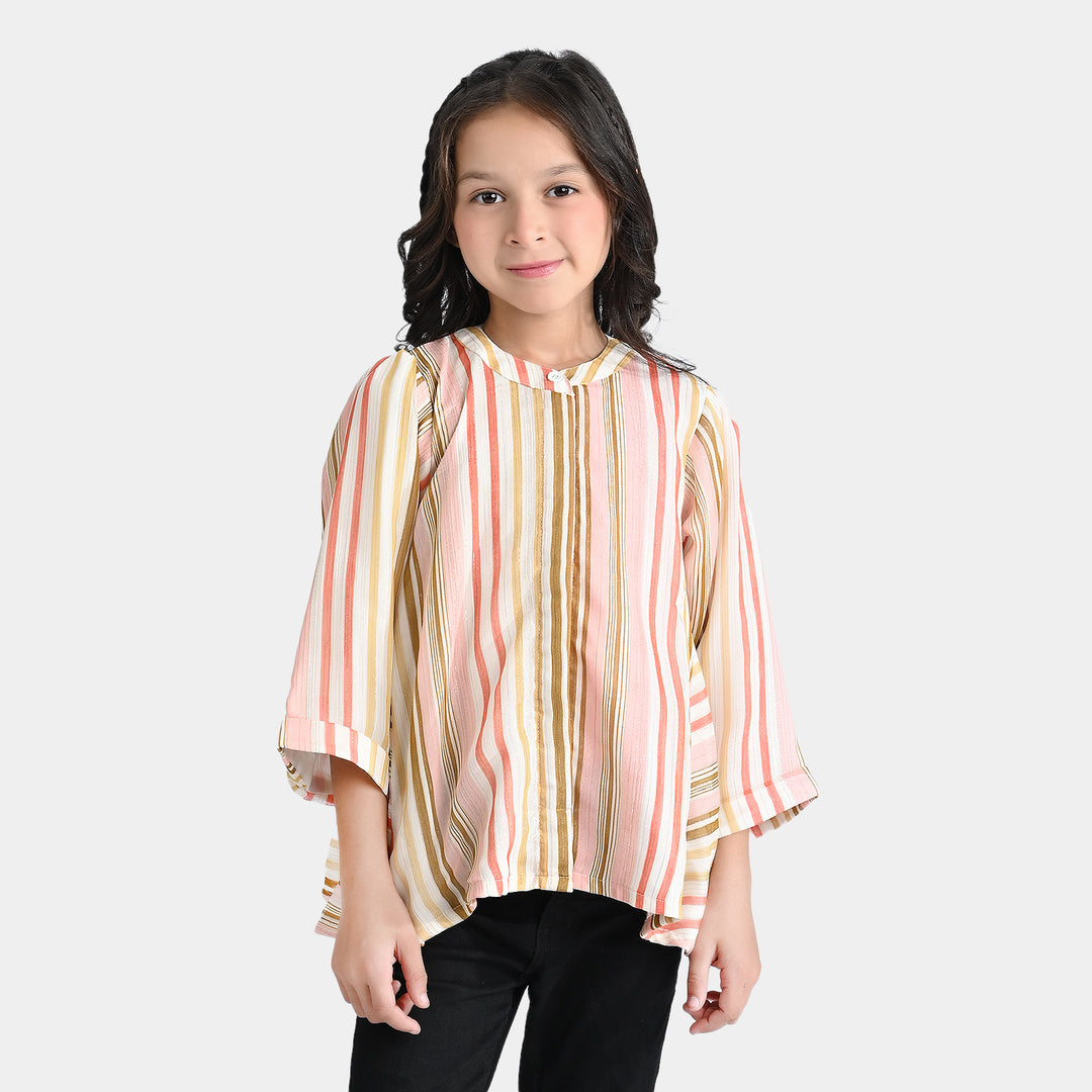 Girls Chiffon Casual Top Shiny Plaids-Multi