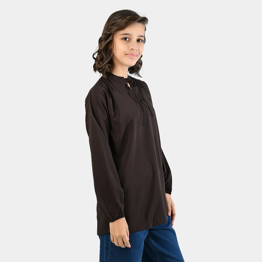 Teens Girls Poly Viscose Casual Top Breeze Textured -D.Brown