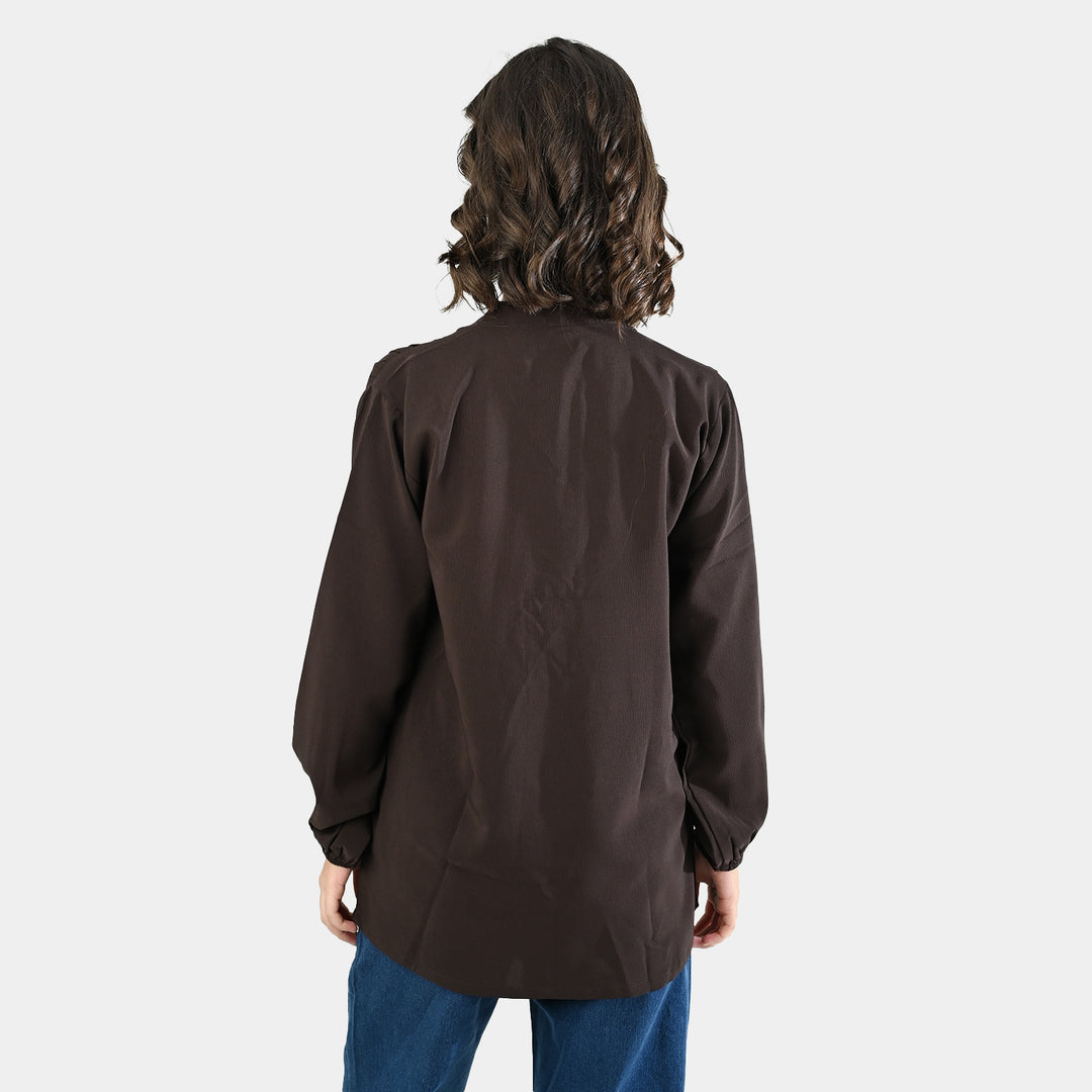 Teens Girls Poly Viscose Casual Top Breeze Textured -D.Brown