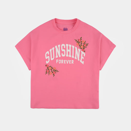 Girls Lycra Jersey T-Shirt (Sunshine) - Pink