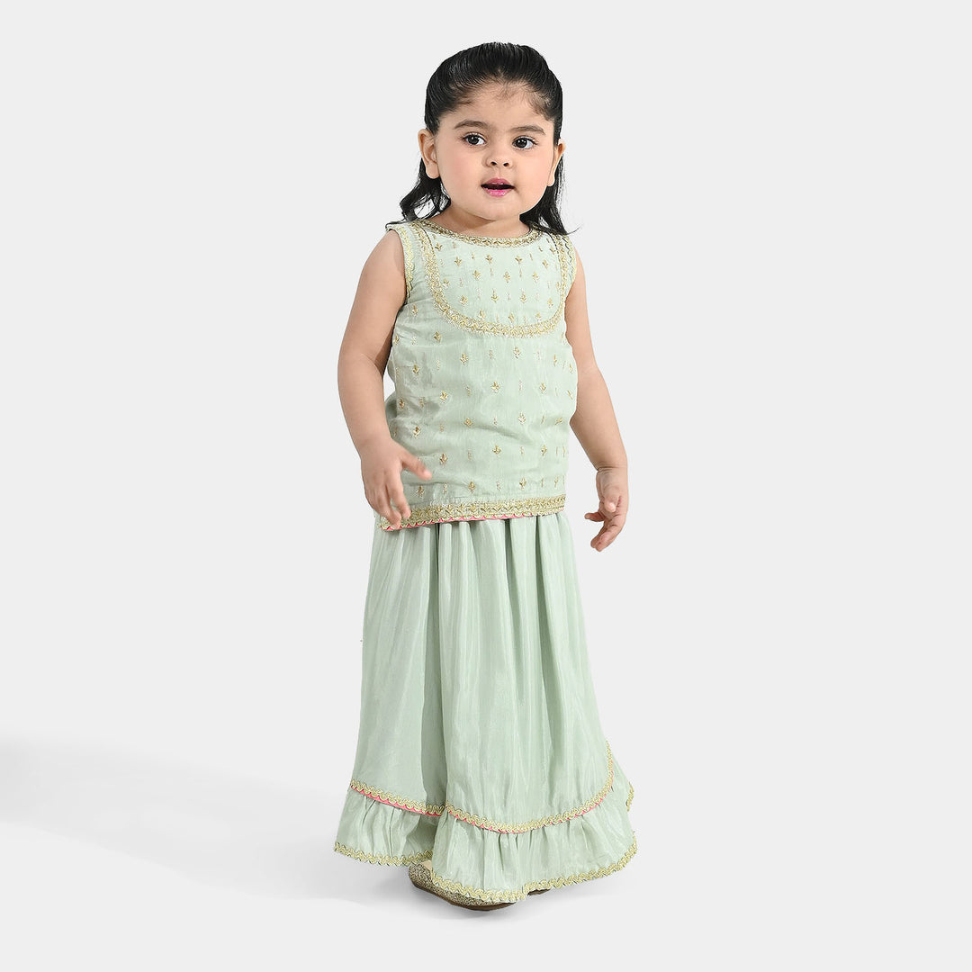 Infant Girls Raw Silk 2-Piece Set (Lace & Frill) - Green