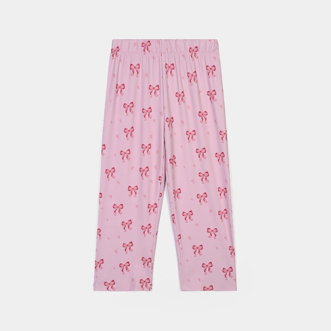 Girls PC Jersey Night Suit Bow Repeat-Pink