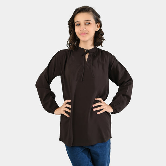 Teens Girls Poly Viscose Casual Top Breeze Textured -D.Brown