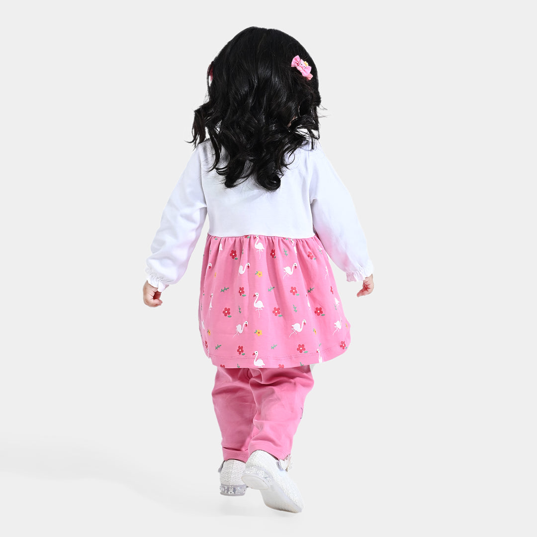 Infant Girls Cotton Interlock Knitted Suit Flamingo-Sacht Pink