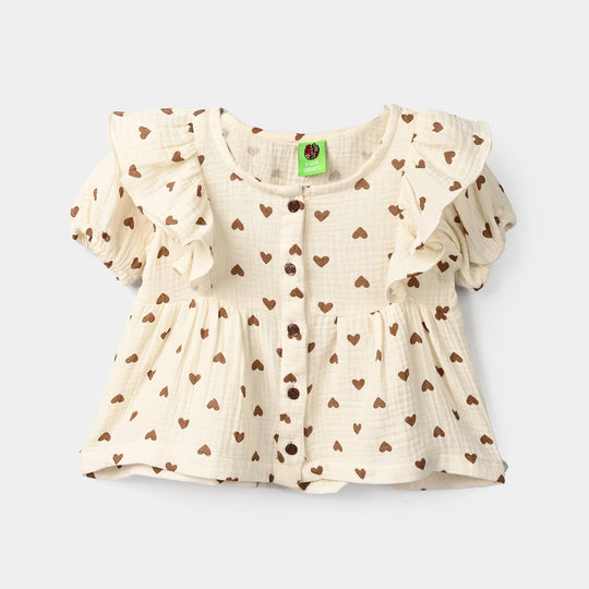 Infant Girls Gauze Casual Top Bear-Cream