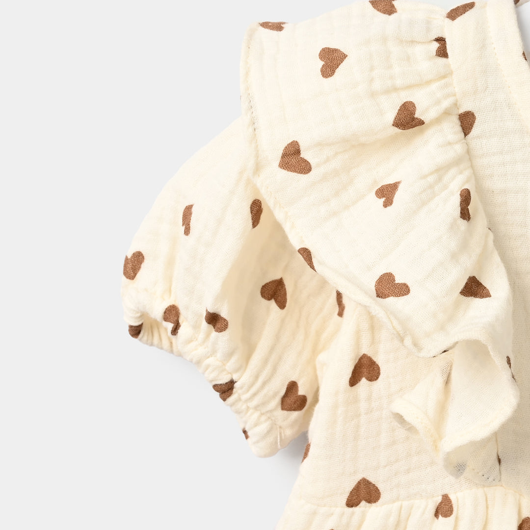 Infant Girls Gauze Casual Top Bear-Cream