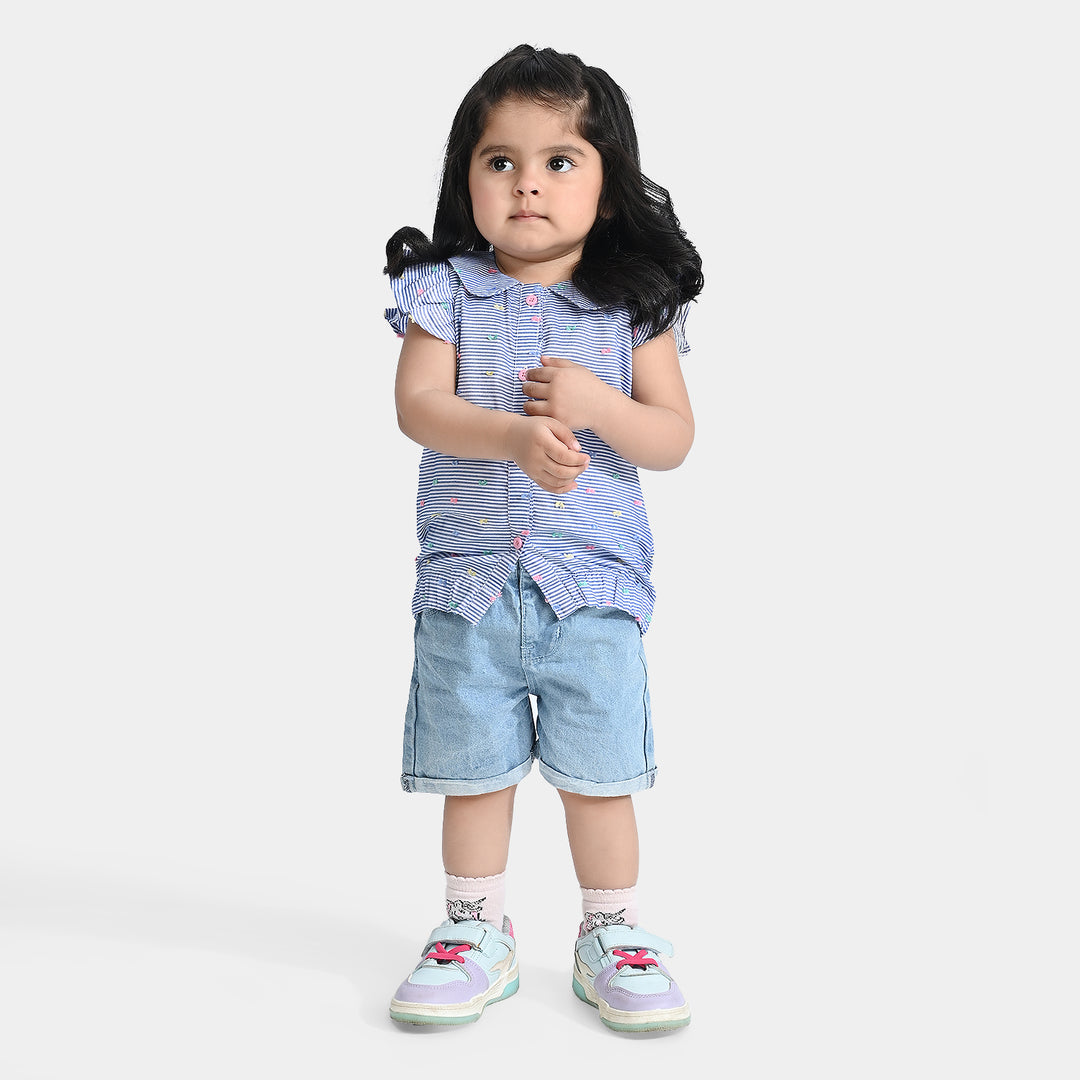 Infant Girls Yarn Dyed 2 PC Fluffy Stripe-Blue.Stripe