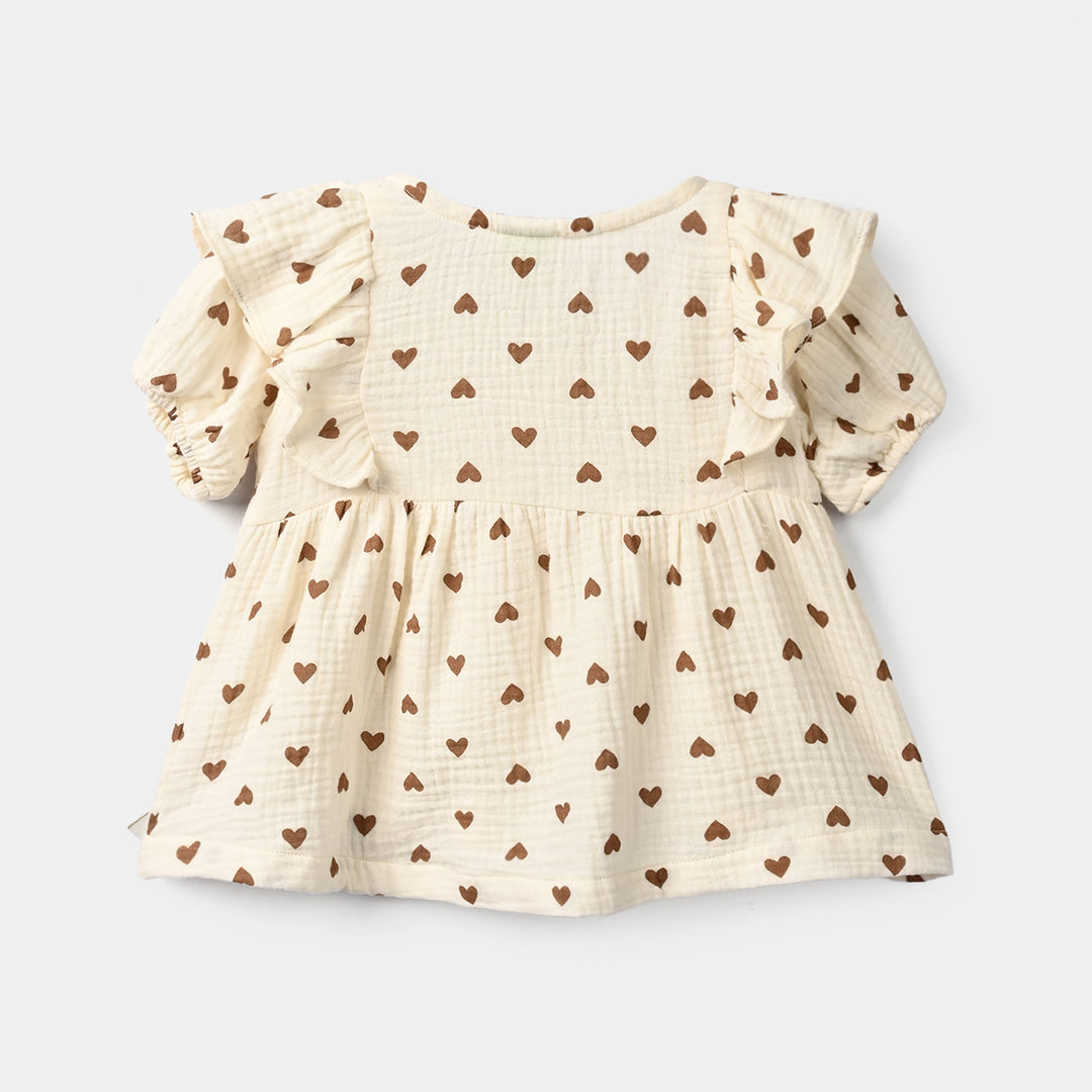 Infant Girls Gauze Casual Top Bear-Cream
