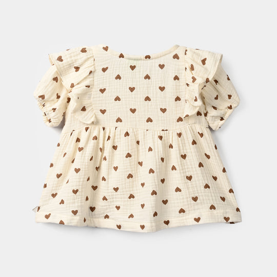 Infant Girls Gauze Casual Top Bear-Cream