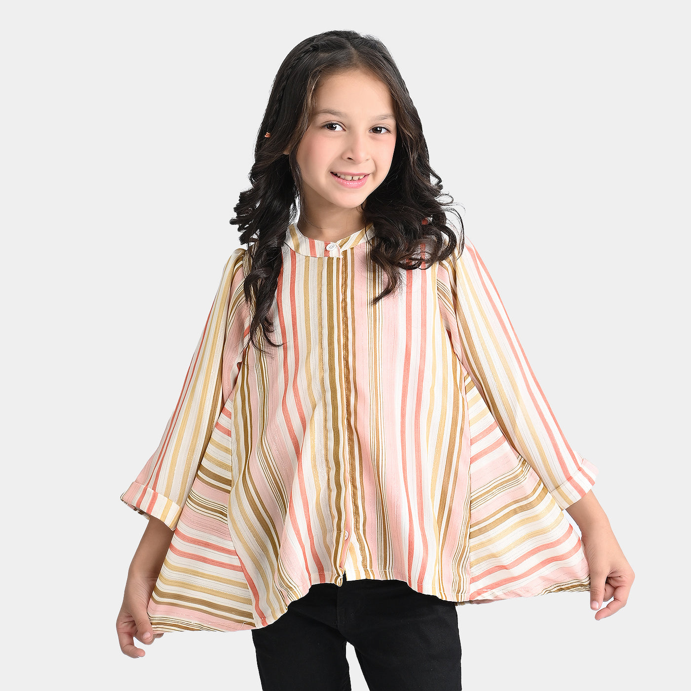 Girls Chiffon Casual Top Shiny Plaids-Multi