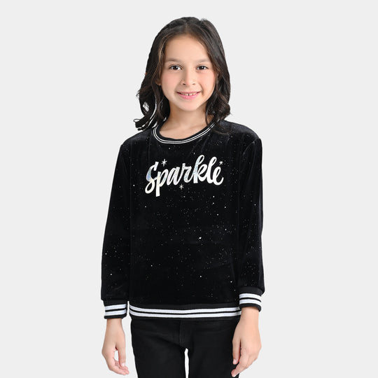 Girls Velvet Sweatshirt Sparkle-BLACK