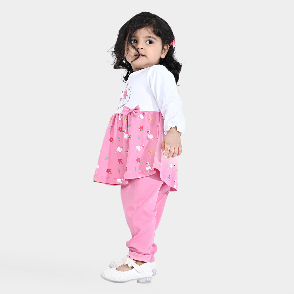 Infant Girls Cotton Interlock Knitted Suit Flamingo-Sacht Pink