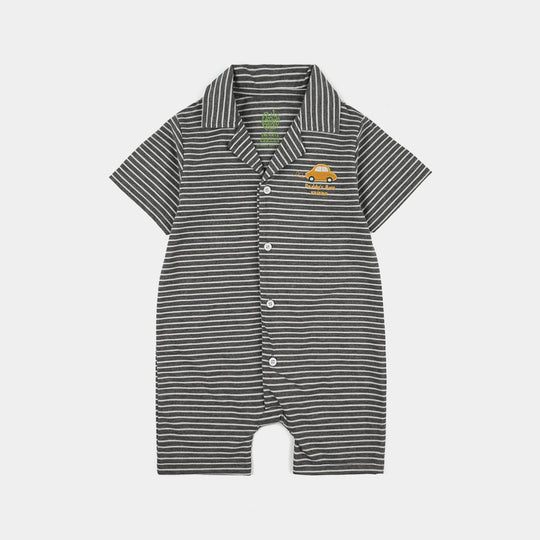 Infant Boys Yarn Dyed Knitted Romper (Daddy's Best Friend) - Black/White Stripes