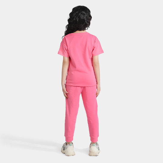 Girls Jersey/Terry 2 Piece Suit Believe Everyday-Hot Pink