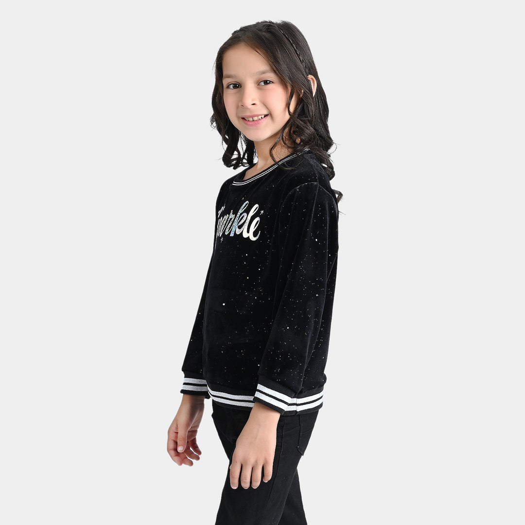 Girls Velvet Sweatshirt Sparkle-BLACK