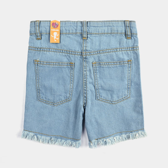 Girls Denim rigid Short Denim Flower EMB-Mid Blue