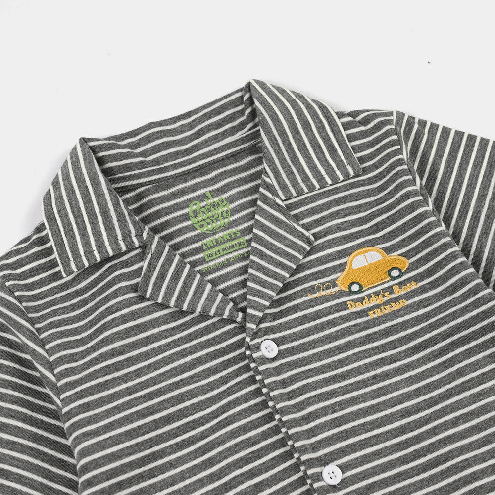 Infant Boys Yarn Dyed Knitted Romper DADDYS BEST FRIEND-Bl.Wht.Str