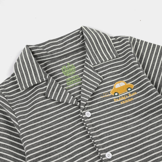 Infant Boys Yarn Dyed Knitted Romper (Daddy's Best Friend) - Black/White Stripes