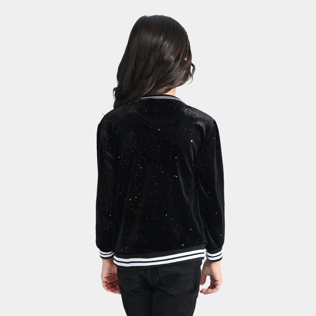 Girls Velvet Sweatshirt Sparkle-BLACK