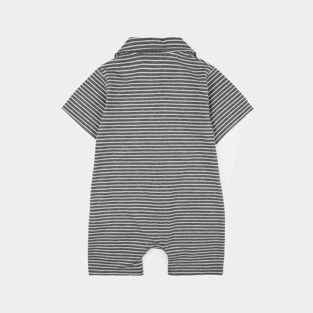 Infant Boys Yarn Dyed Knitted Romper (Daddy's Best Friend) - Black/White Stripes