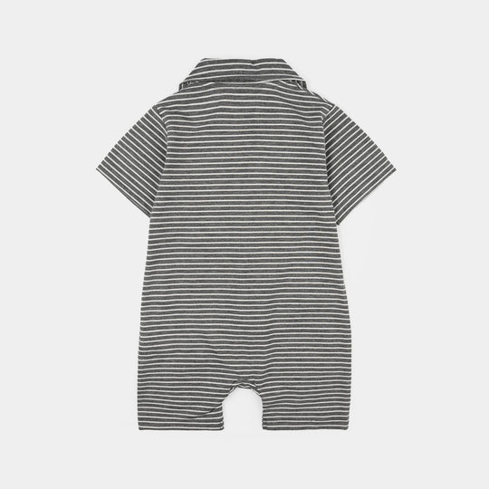 Infant Boys Yarn Dyed Knitted Romper (Daddy's Best Friend) - Black/White Stripes