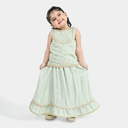 Infant Girls Raw Silk 2-Piece Set (Lace & Frill) - Green