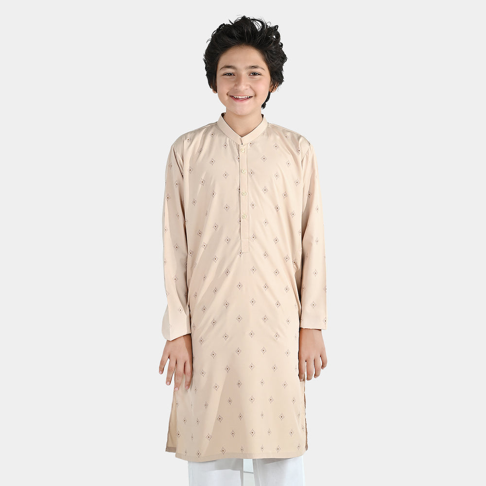 Boys Poly Viscose Printed Kurta -Beige
