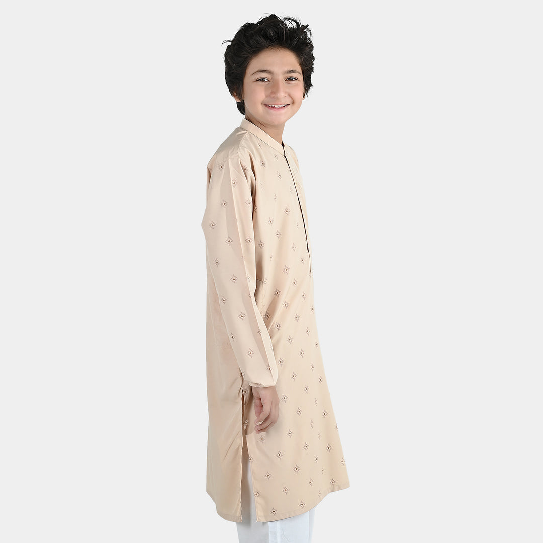 Boys Poly Viscose Printed Kurta -Beige