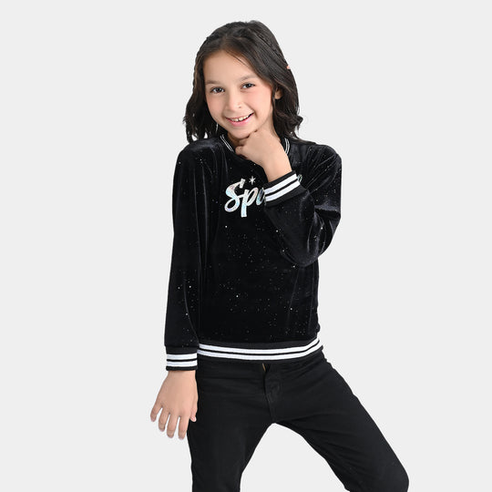 Girls Velvet Sweatshirt Sparkle-BLACK