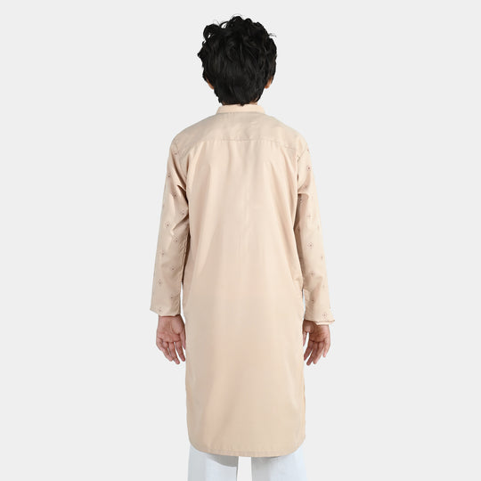 Boys Poly Viscose Printed Kurta -Beige