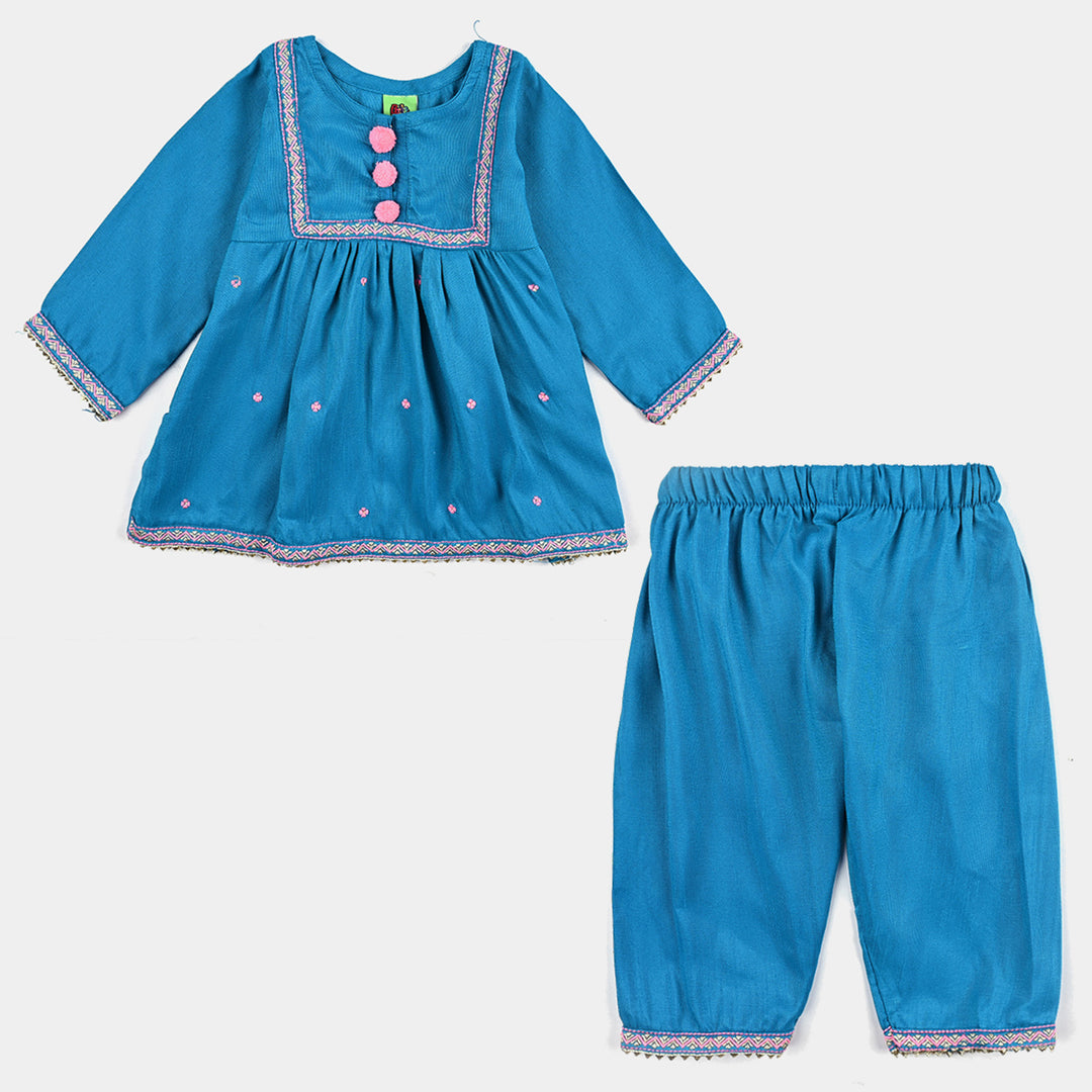 infant Girls Poly Viscose 2Pcs Charming-Teal blue