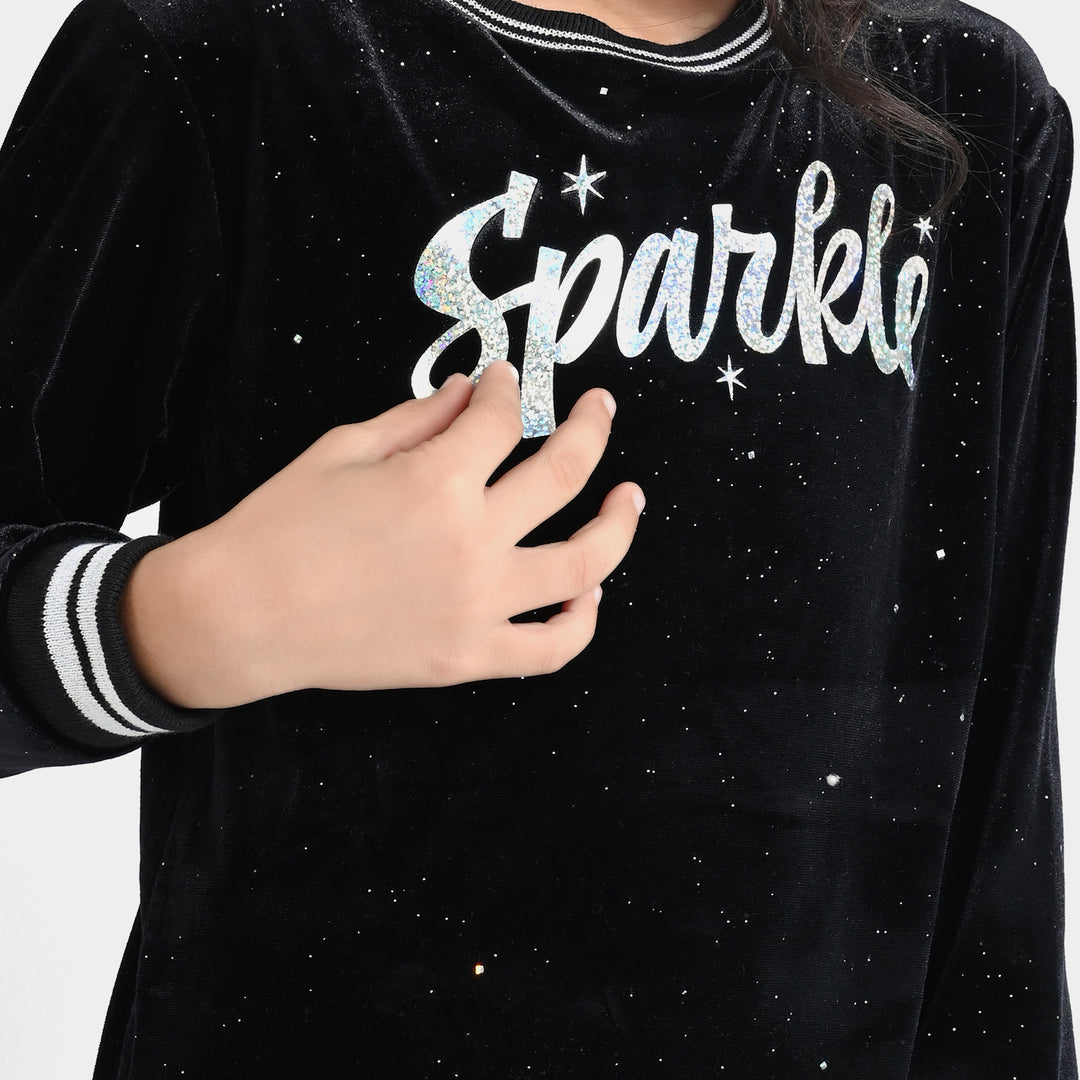 Girls Velvet Sweatshirt Sparkle-BLACK