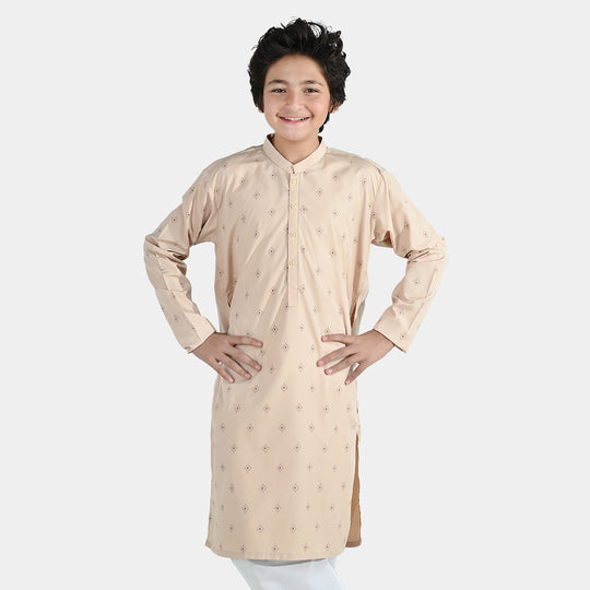 Boys Poly Viscose Printed Kurta -Beige