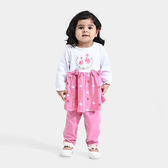 Infant Girls Cotton Interlock Knitted Suit Flamingo-Sacht Pink