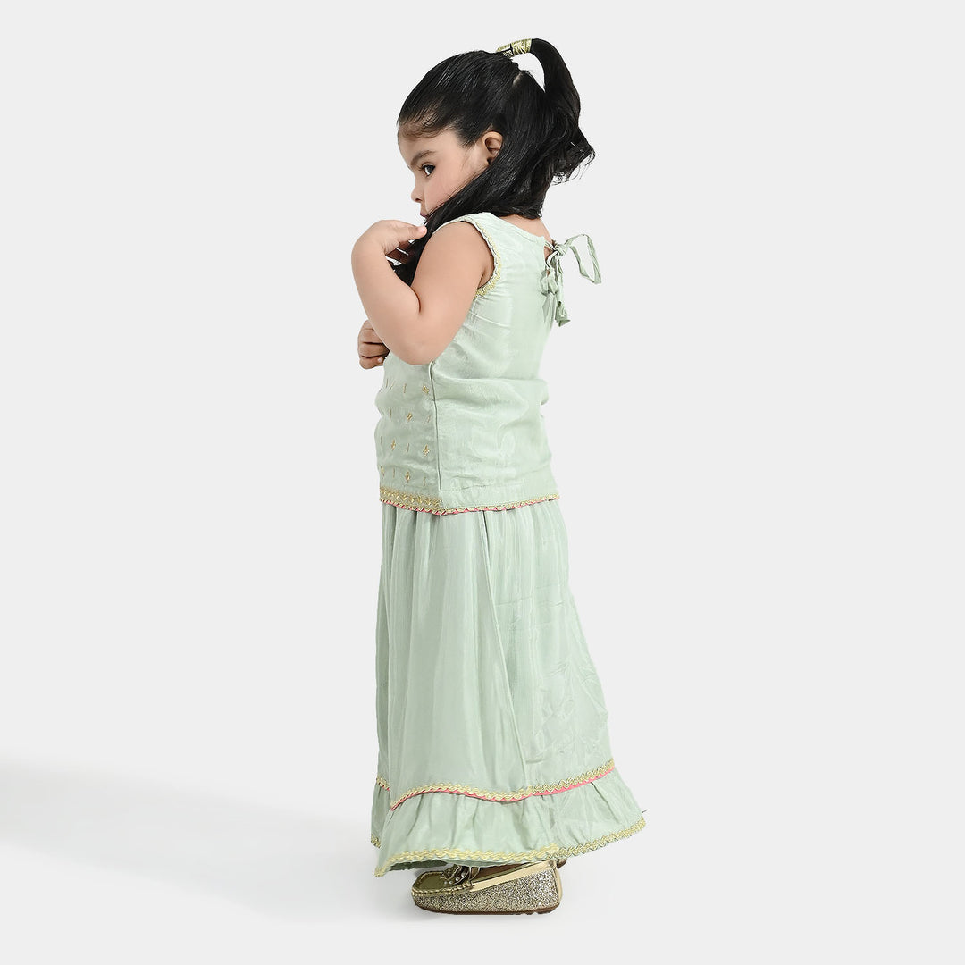 Infant Girls Raw Silk 2-Piece Set (Lace & Frill) - Green